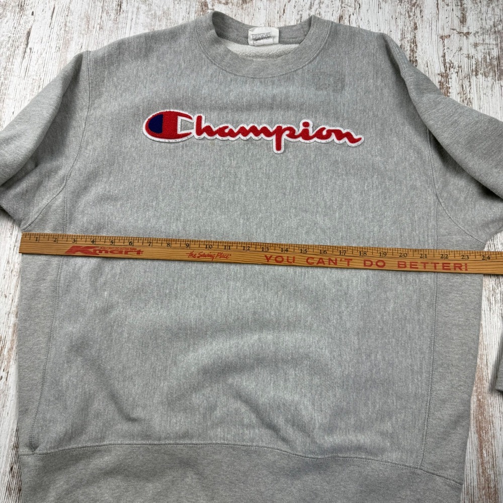 Champion Reverse Weave Sweatshirt Mens Large Gray Chenille Script Logo GF70 11C - Picture 9 of 11